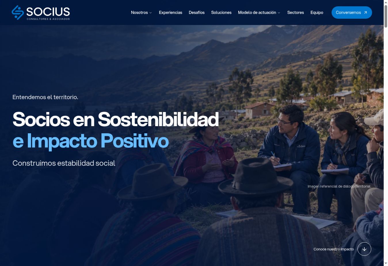 Portada real de la web de Socius: Socios en Sostenibilidad e Impacto Positivo